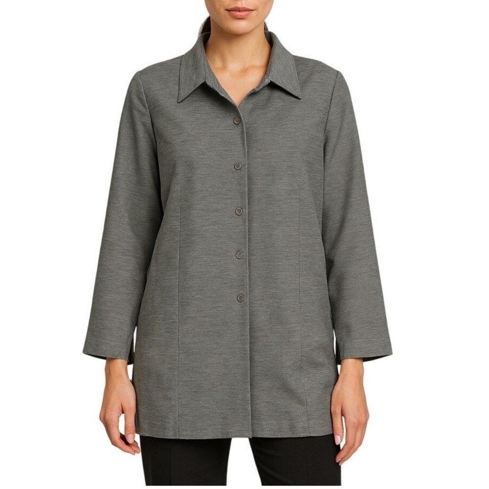 Larry Levine Suit Jacket Women 10 Gray Minimalist Career Longline Blazer Classic